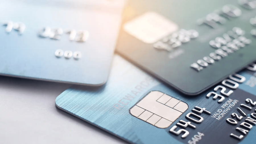 Close-up of several payment cards